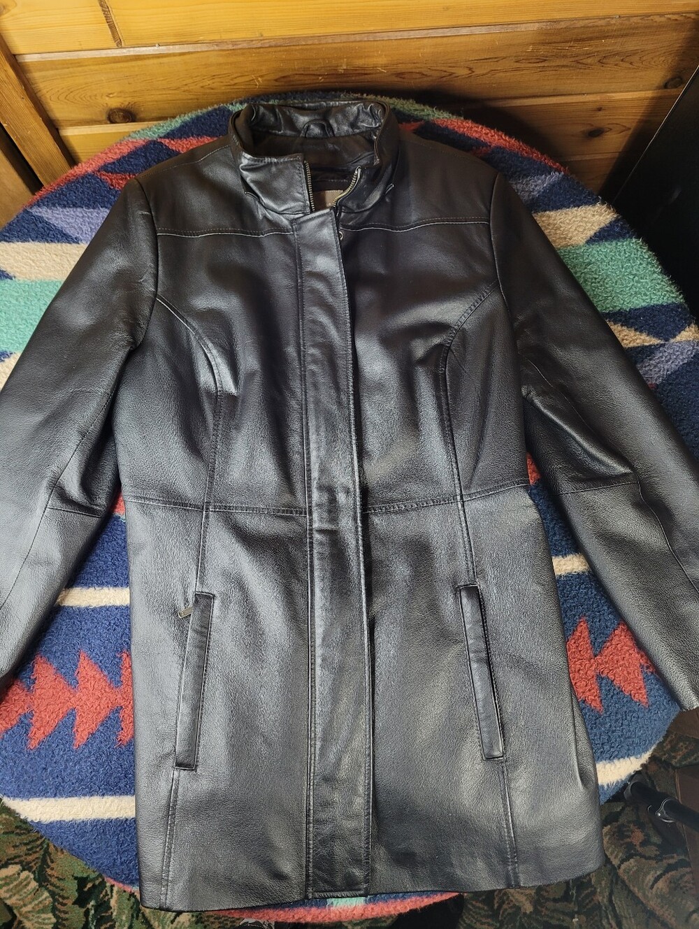Croft & Barrow Black Leather Jacket Womens Large Full Zip Removable Liner